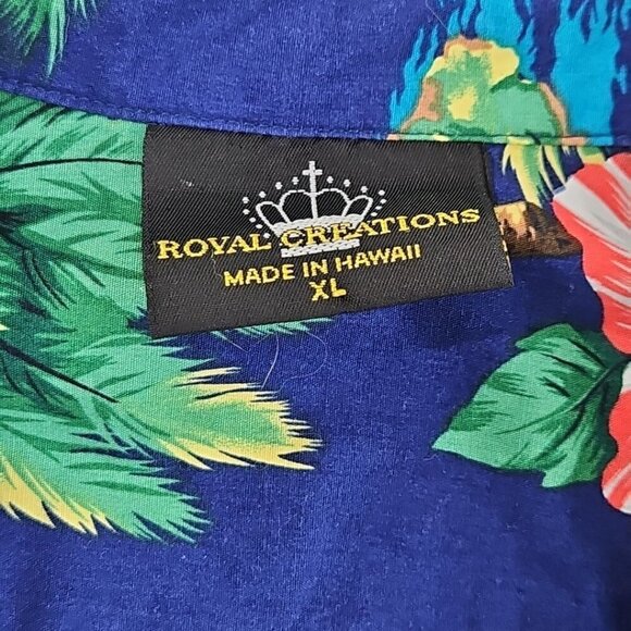 Royal Creations Hawaiian Shirt Men's XL Royal Blue Parrots Made in Hawaii EUC LN - Picture 5 of 13